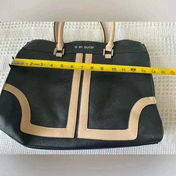 G by Guess Tote Black with Tan Detail Pebbled Leather Travel Bag Shoulder Bag - Picture 12 of 16